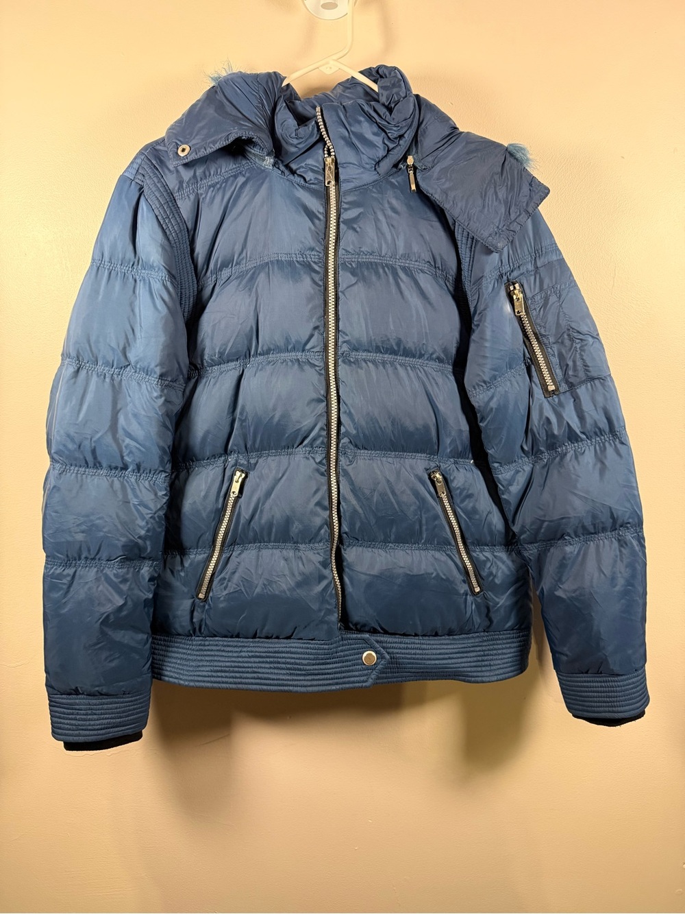 Women’s Navy Puffer Jacket with Hood